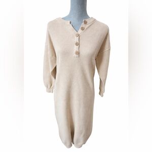 Free People Beach Cream Waffle Knit Henley Sweater Dress S Like New